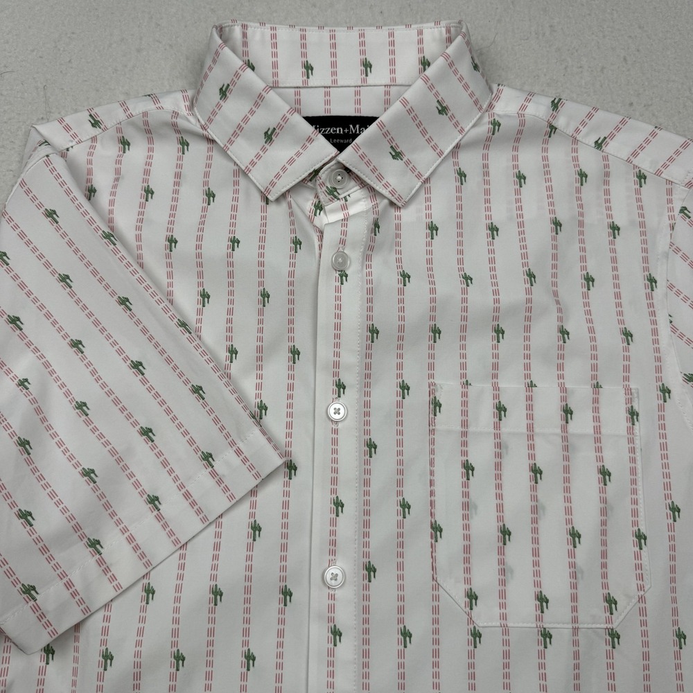 Mizzen+Main Leeward Shirt Mens Medium White Cactus Print Short Sleeve Button Up